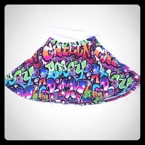 Graffiti Patterned Skater Skirt